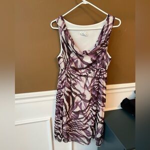 Abria Purple Sleeveless Cowl Neck Midi Sundress Abstract Artsy